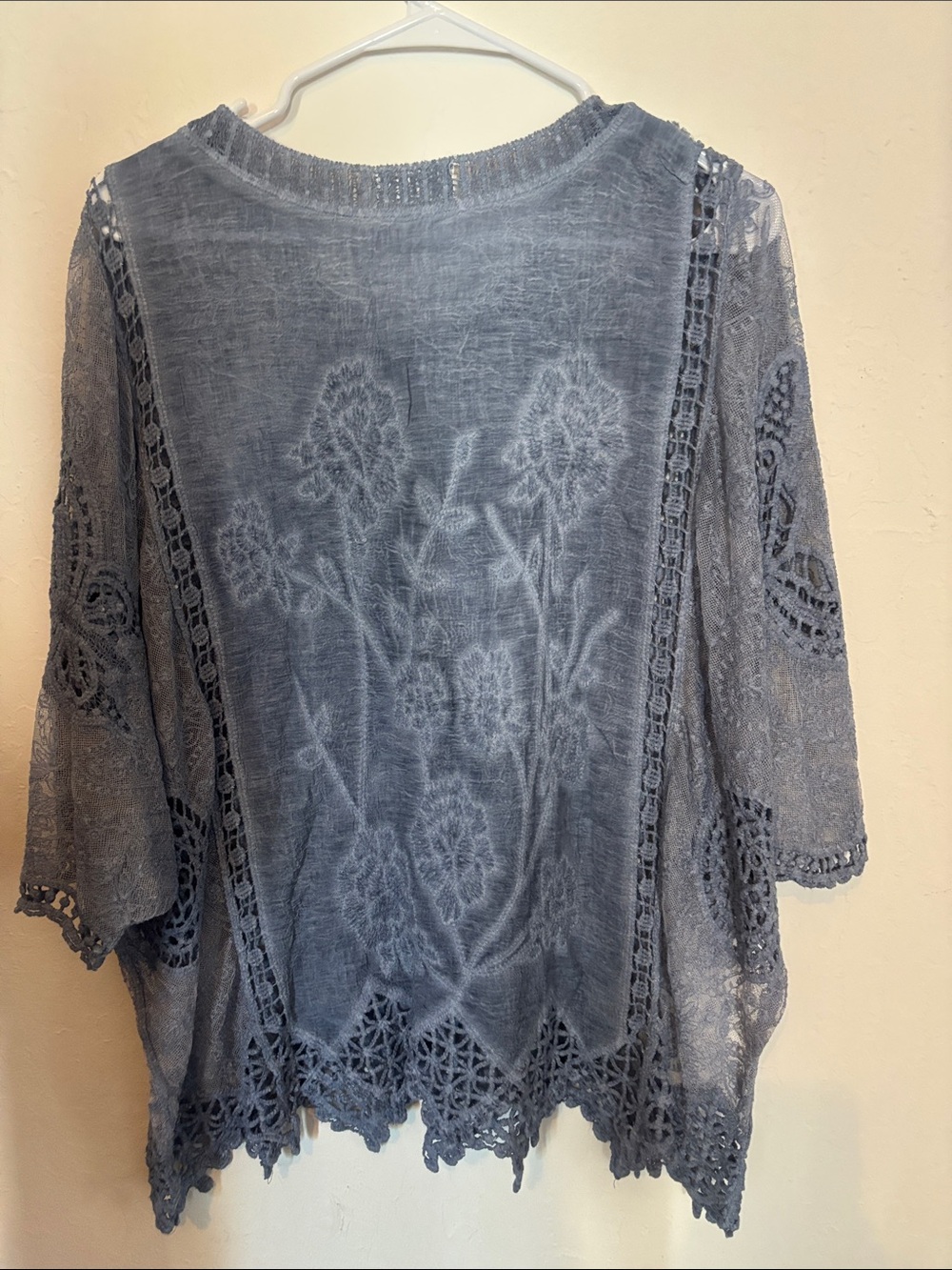 Slate Blue Embroidered V-Neck Women’s Top - Picture 5 of 5